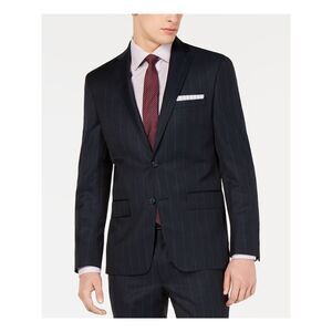DKNY Mens Navy Single Breasted Striped Wool Blend Blazer Jacket 38L